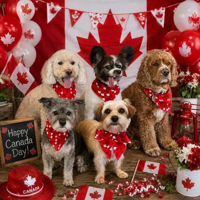 A collage of Uptown dogs celebrating Canada Day